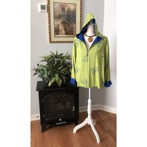 Erin London Womens Hoodie Blazer Linen Blend Size M Long Sleeve Lime Green Blue